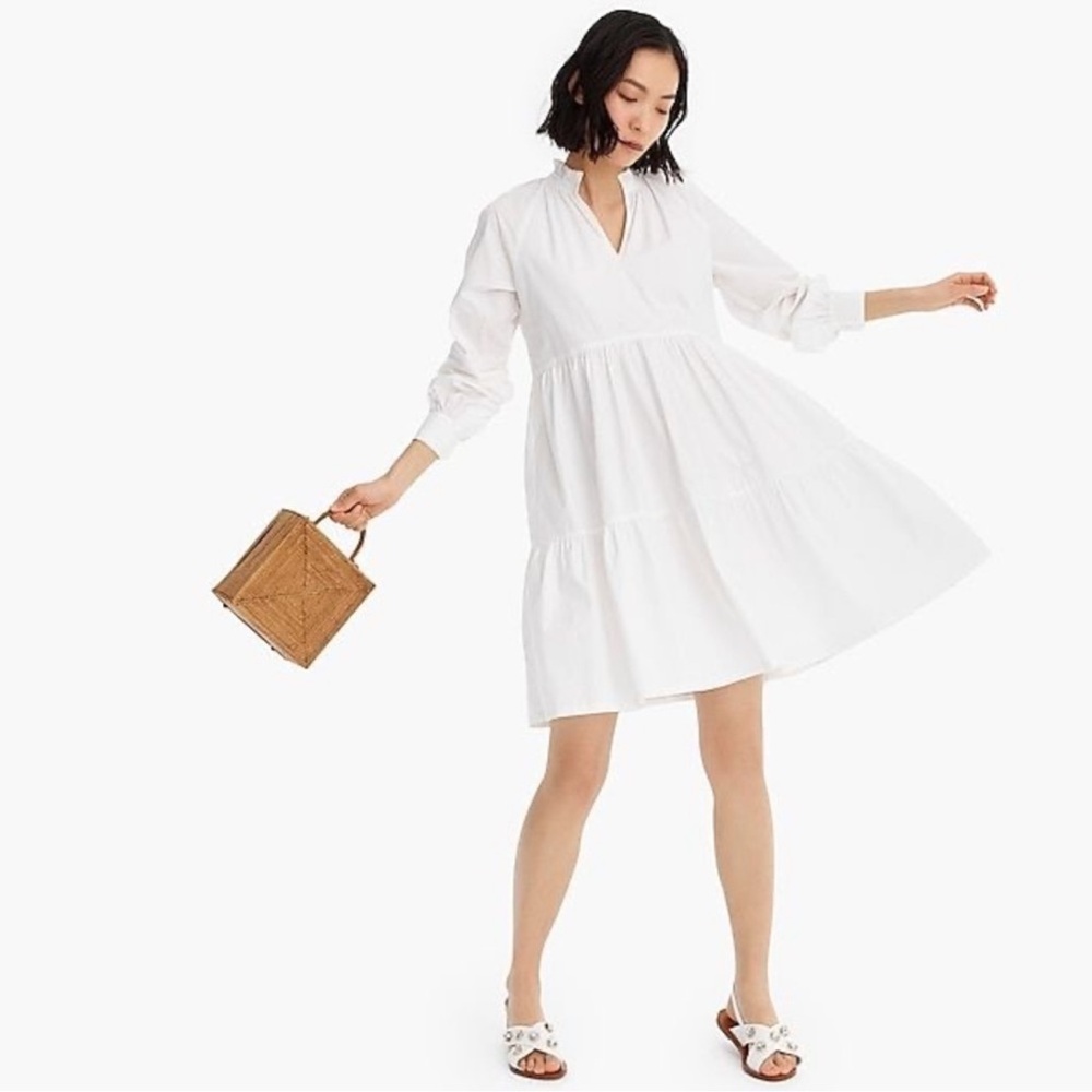 J Crew white Cotton Lightweight Poplin Tiered Dress MP medium petite